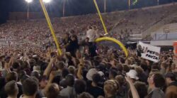 Vanderbilt fans tear down the goalposts after upsetting No. 1 Alabama.